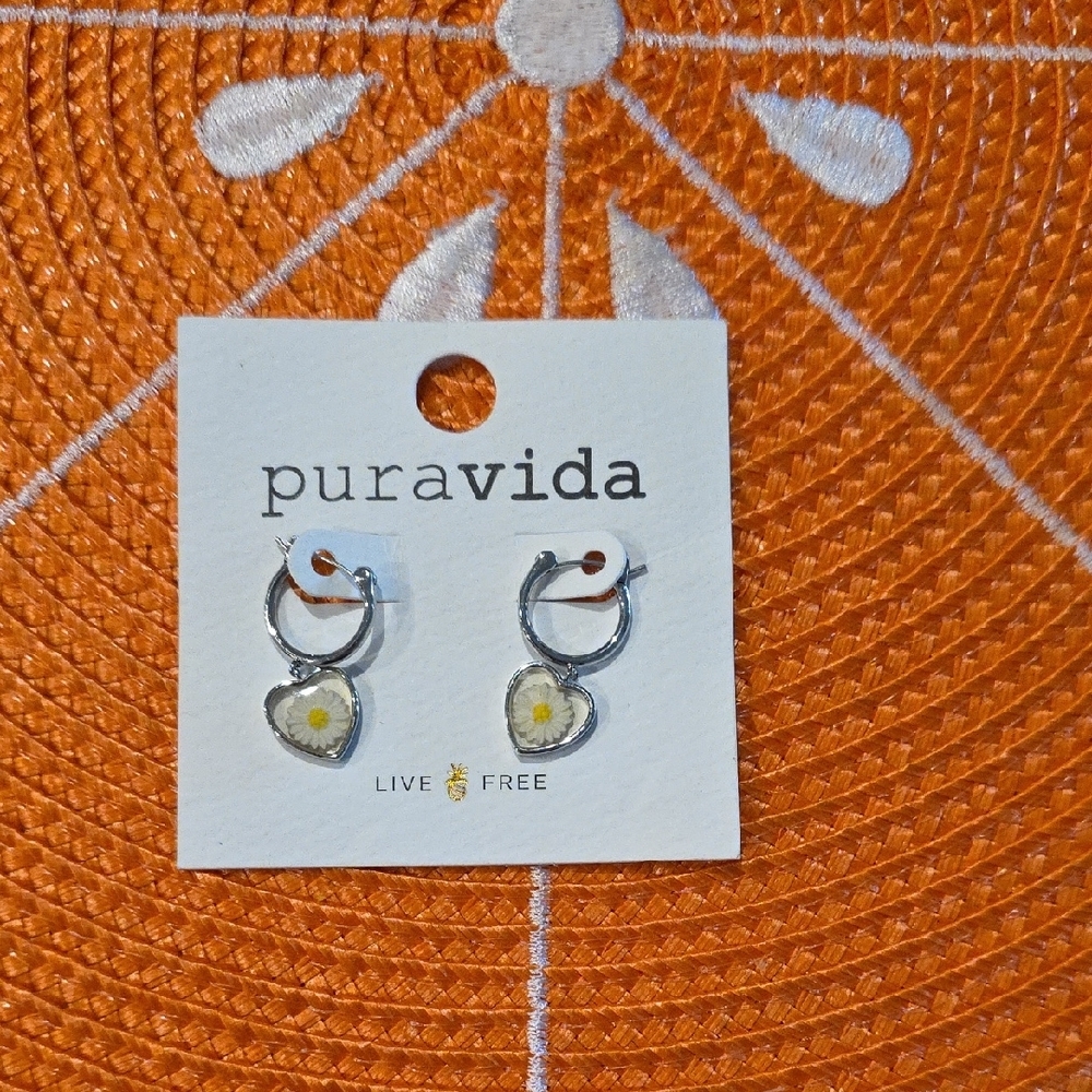Pura Vida Silver Earrings with Yellow Floral Heart